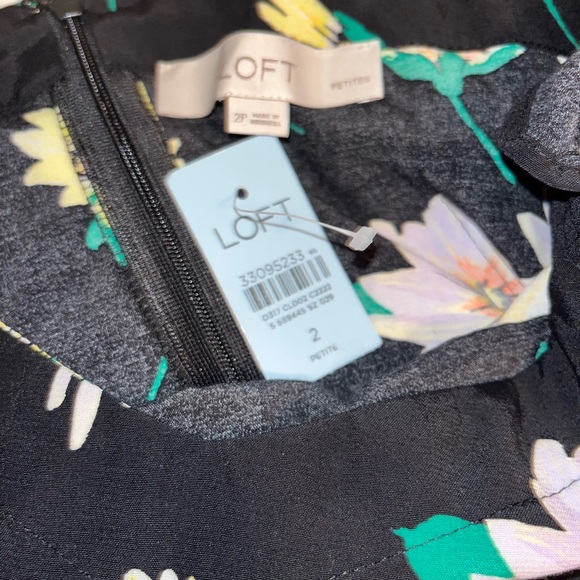 NWT, LOFT Floral Black Dress, Size 2 Petite - Picture 3 of 7